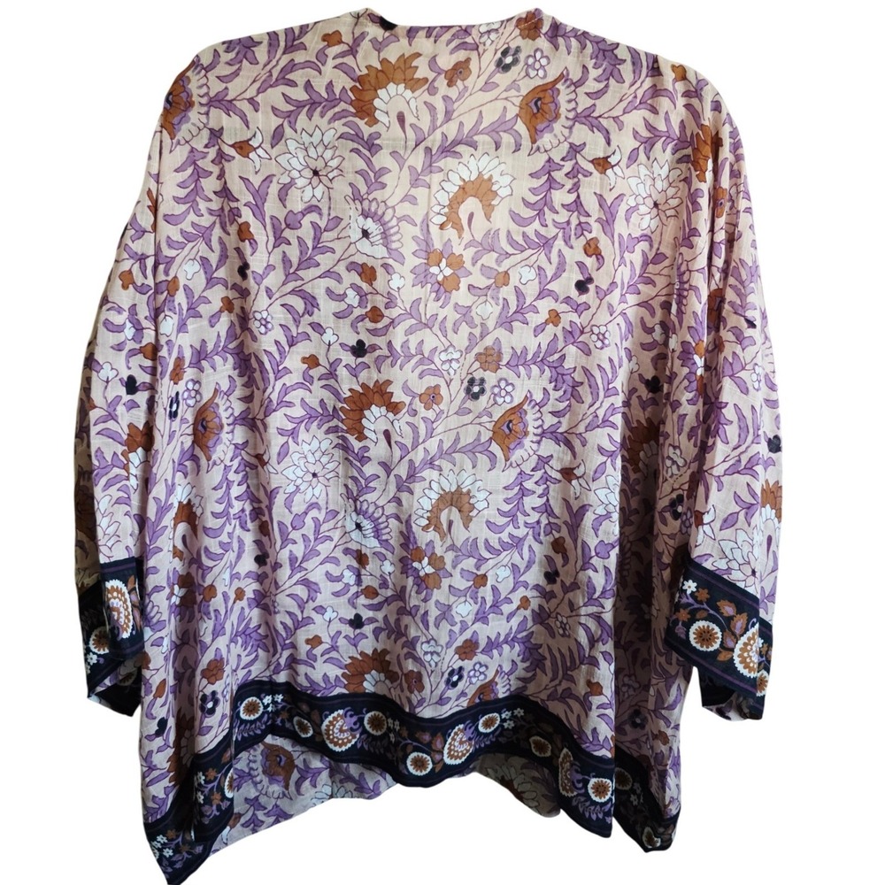 J Jill One Size Fits Most Floral Print Kimono Jacket Women S-M-L Purple Brown - Picture 4 of 9